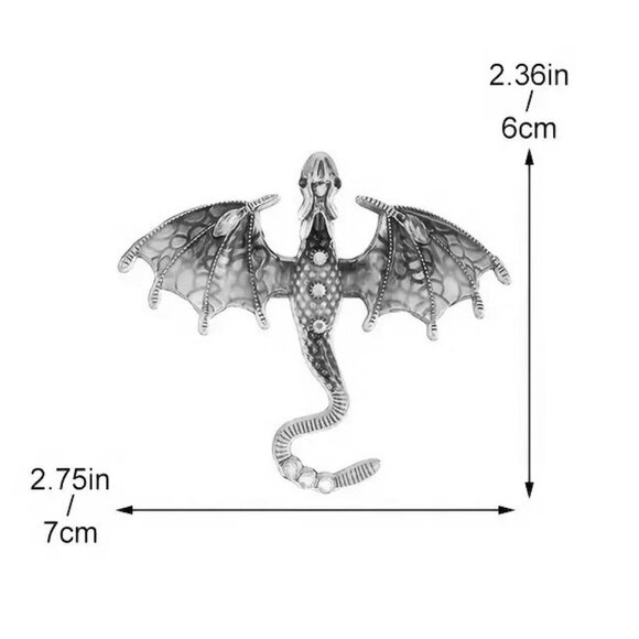 Dragon Brooch Pin Enamel Magical Rhinestones Large Flying Trendy Stylish Wyvern - Picture 2 of 2